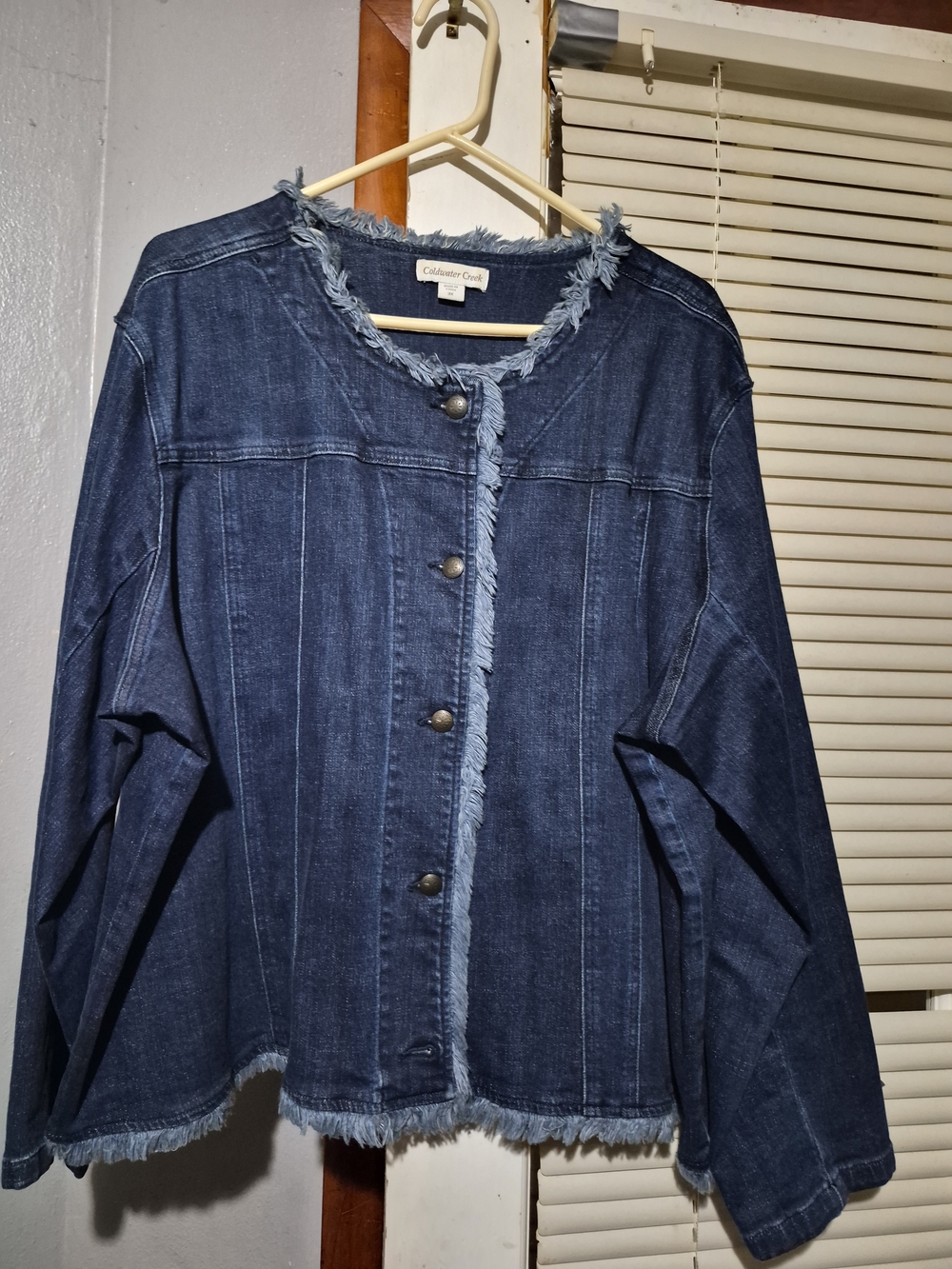 Coldwater Creek Dark Blue Frayed-Trim Denim Jacket